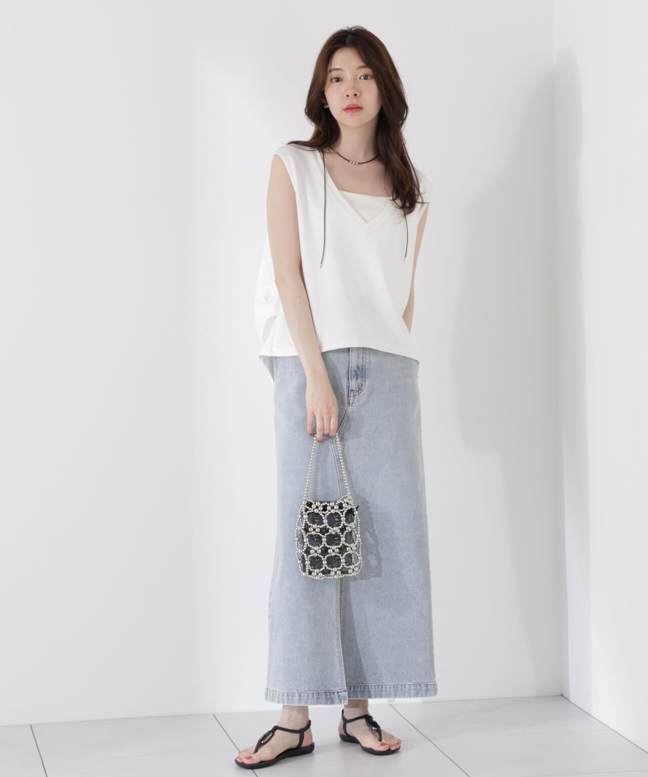 <ウォッシャブル>Vネックフォルムカットソー