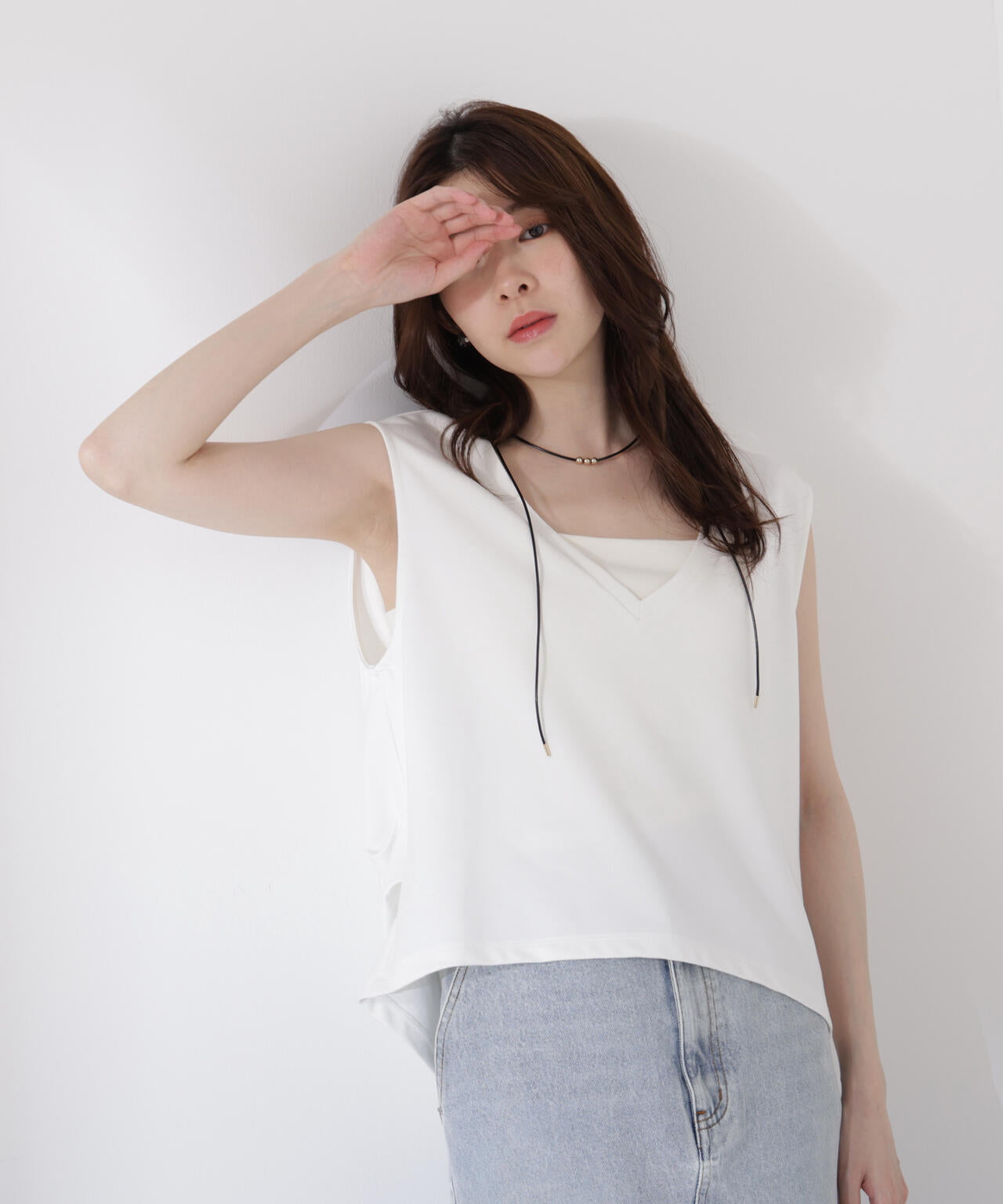 <ウォッシャブル>Vネックフォルムカットソー