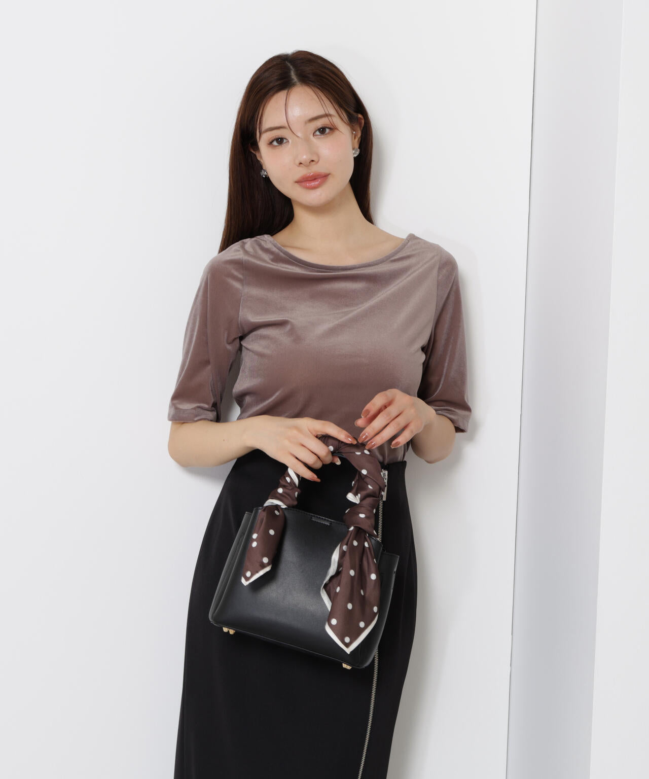 <ハンドウォッシャブル>シアーベロア5分袖トップス