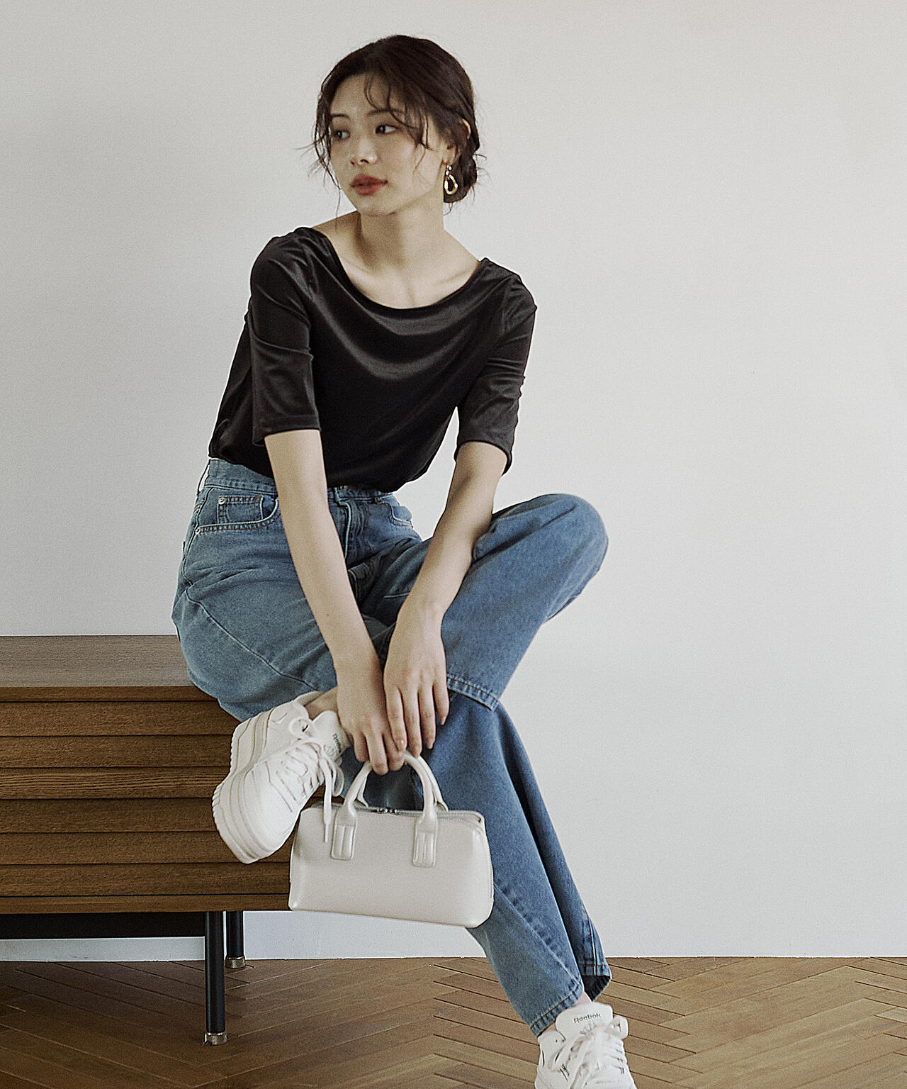 <ハンドウォッシャブル>シアーベロア5分袖トップス