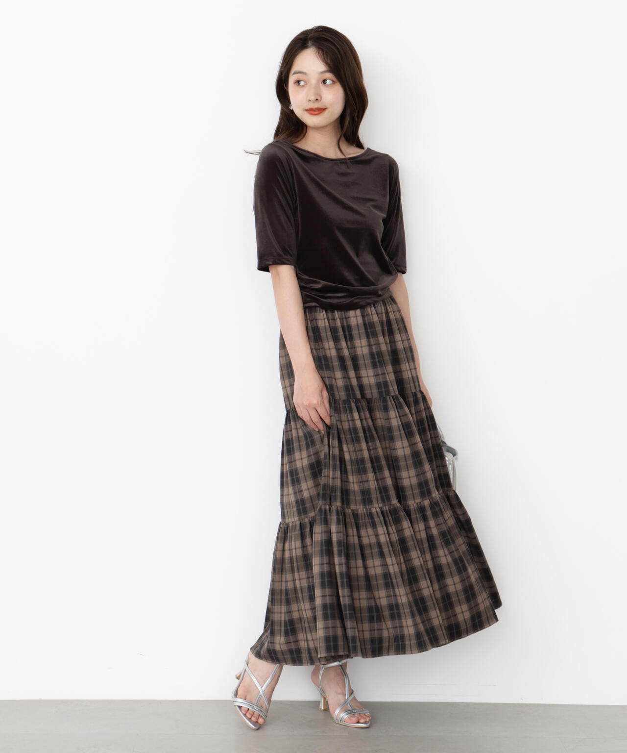 <ハンドウォッシャブル>シアーベロア5分袖トップス