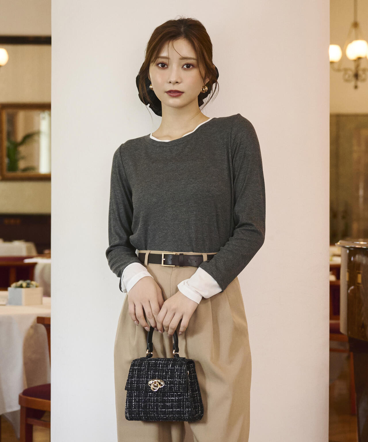 【松川星さん着用】<ウォッシャブル>レイヤード風テレコ