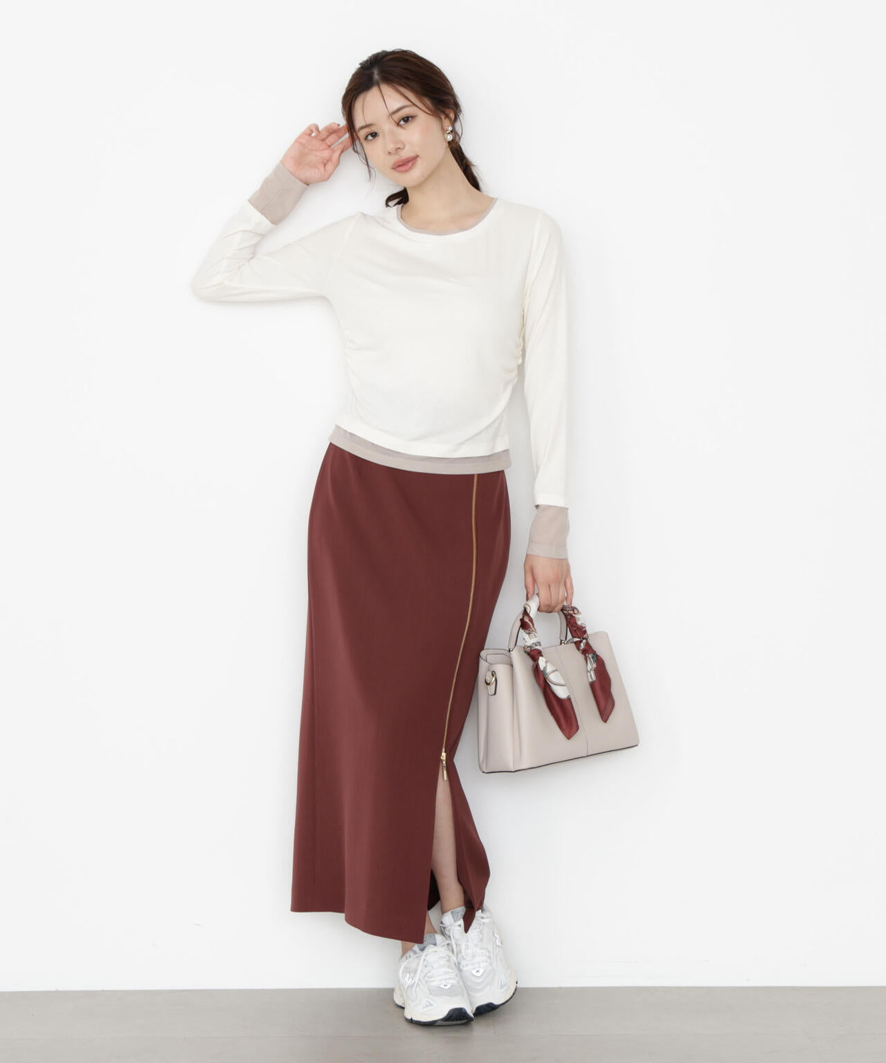 【松川星さん着用】<ウォッシャブル>レイヤード風テレコ