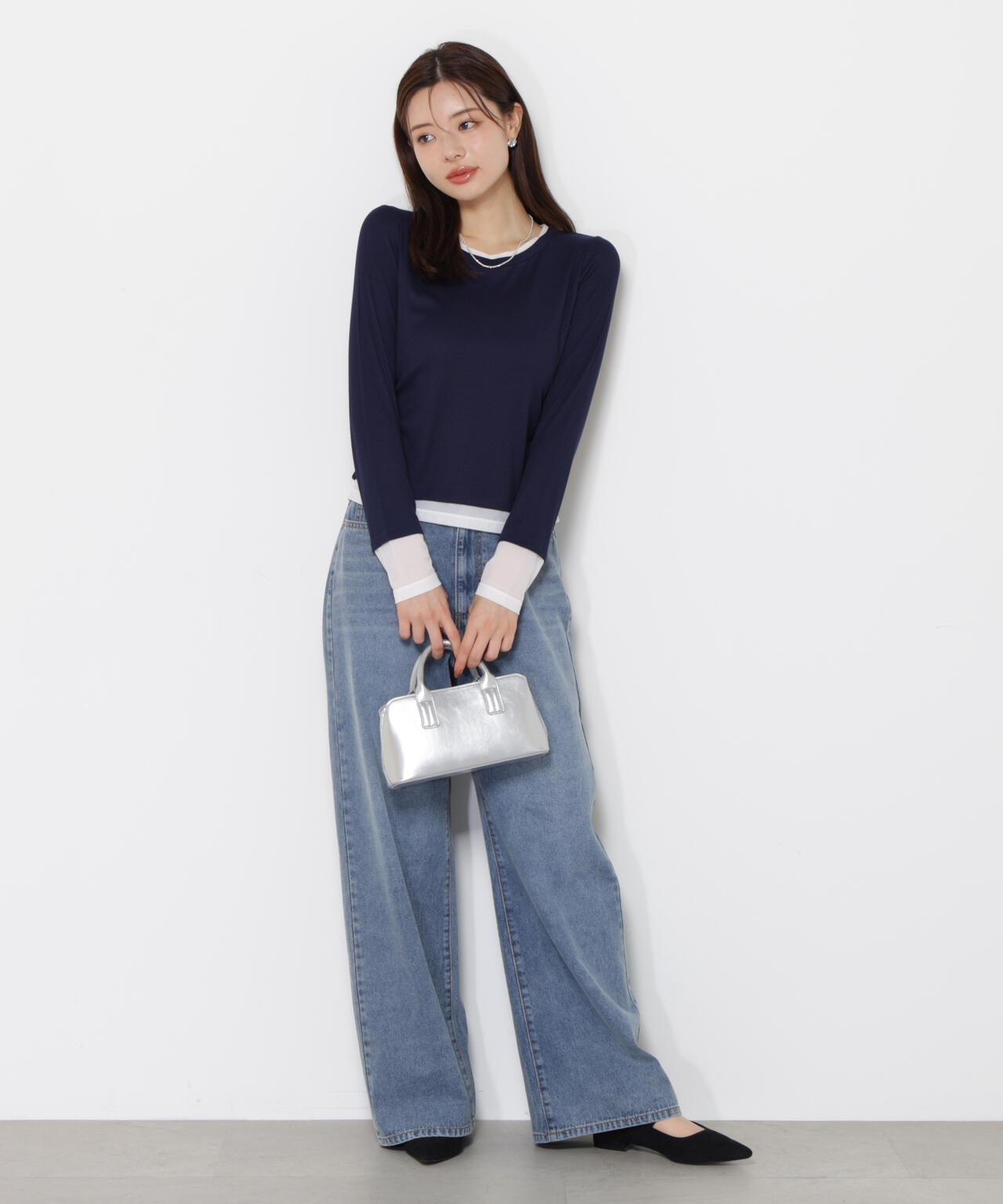 【松川星さん着用】<ウォッシャブル>レイヤード風テレコ