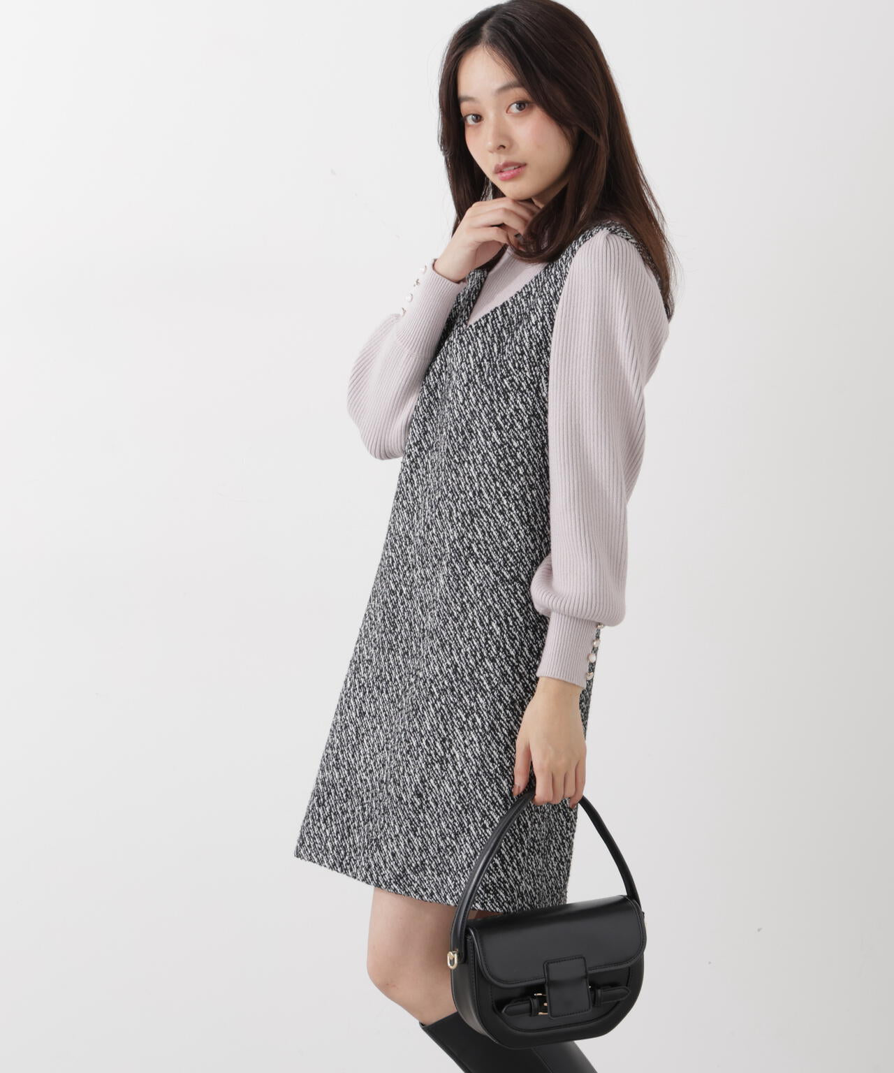 <ハンドウォッシャブル>ハイネックボリュームスリーブニット