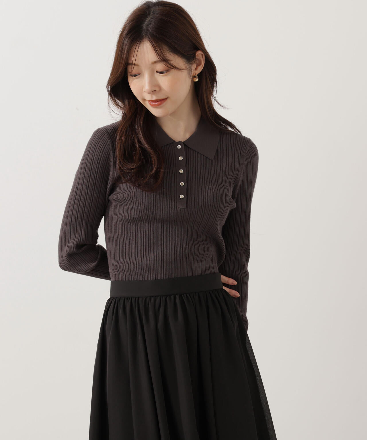 <ウォッシャブル>ポロリブニット