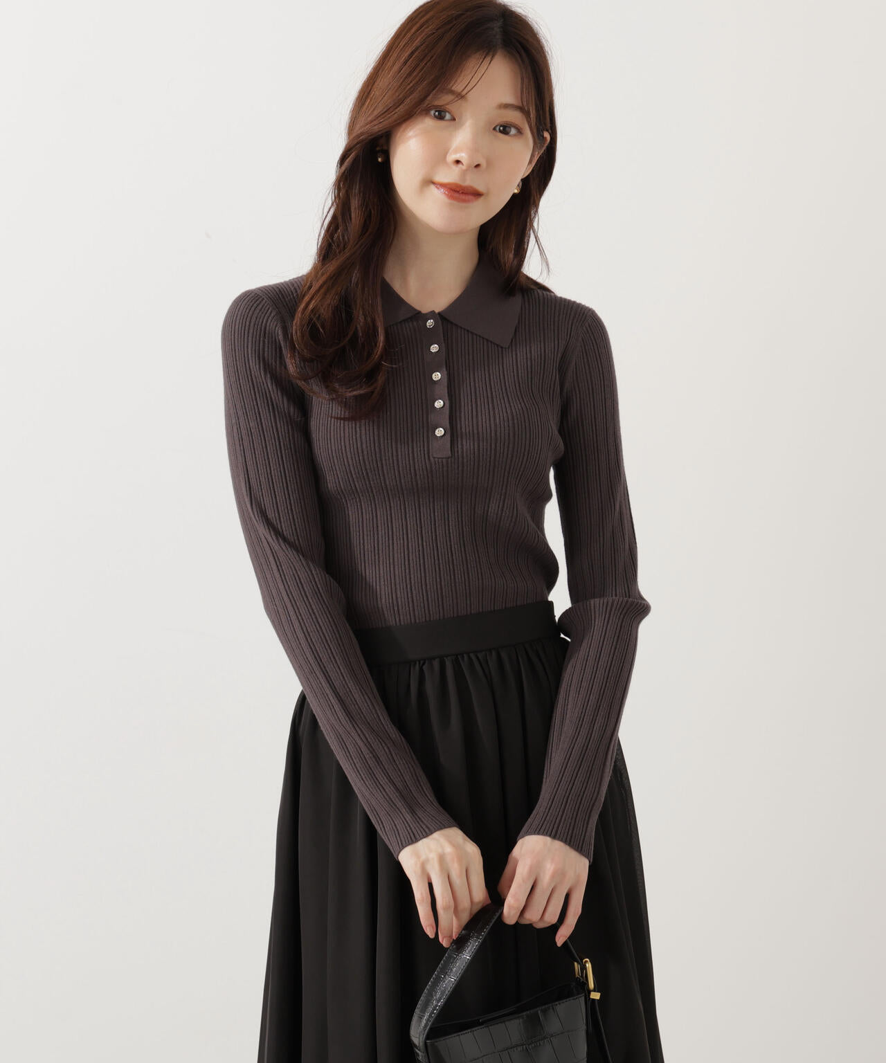 <ウォッシャブル>ポロリブニット