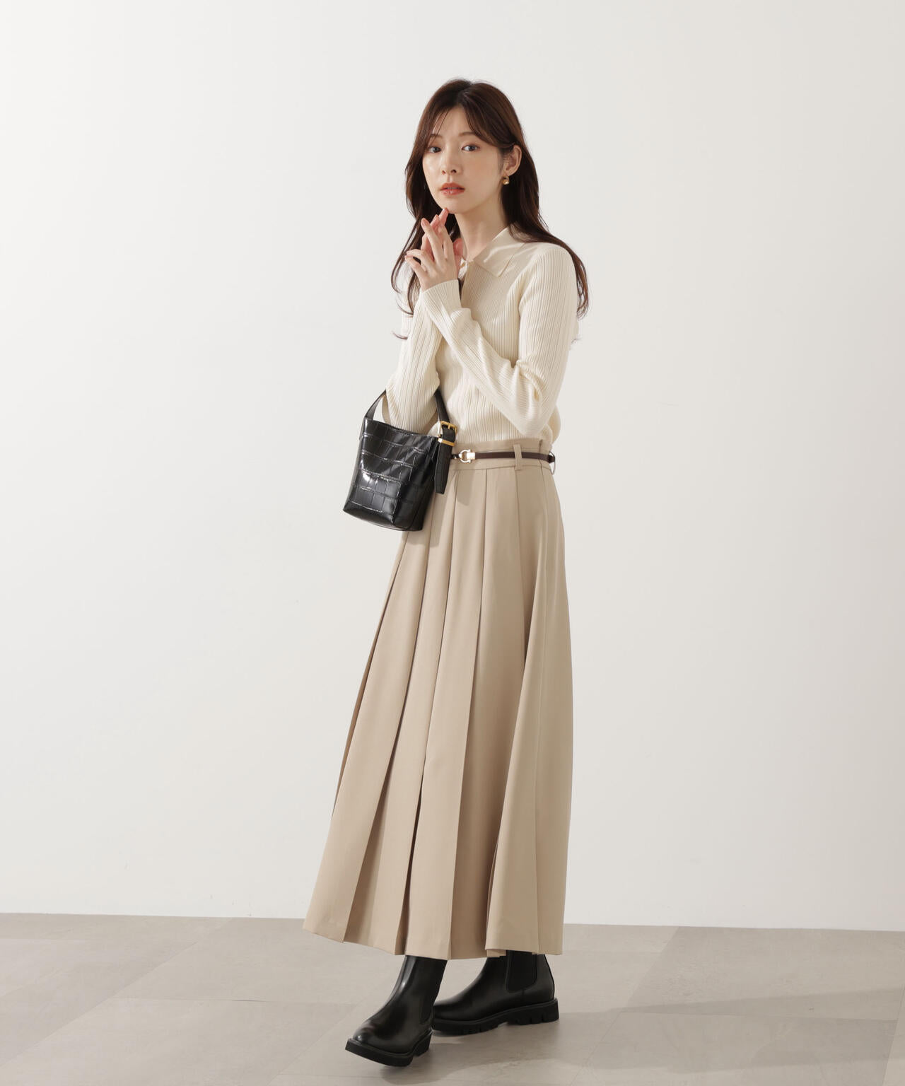 <ウォッシャブル>ポロリブニット