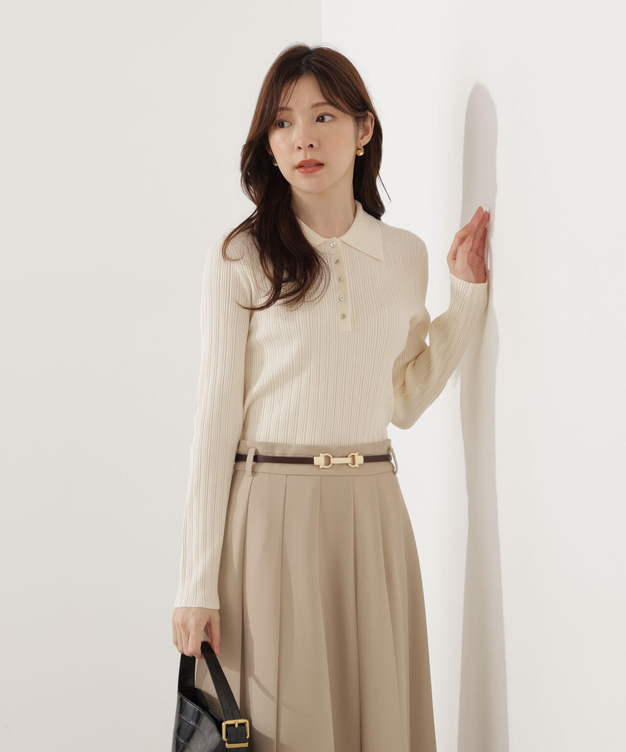 <ウォッシャブル>ポロリブニット