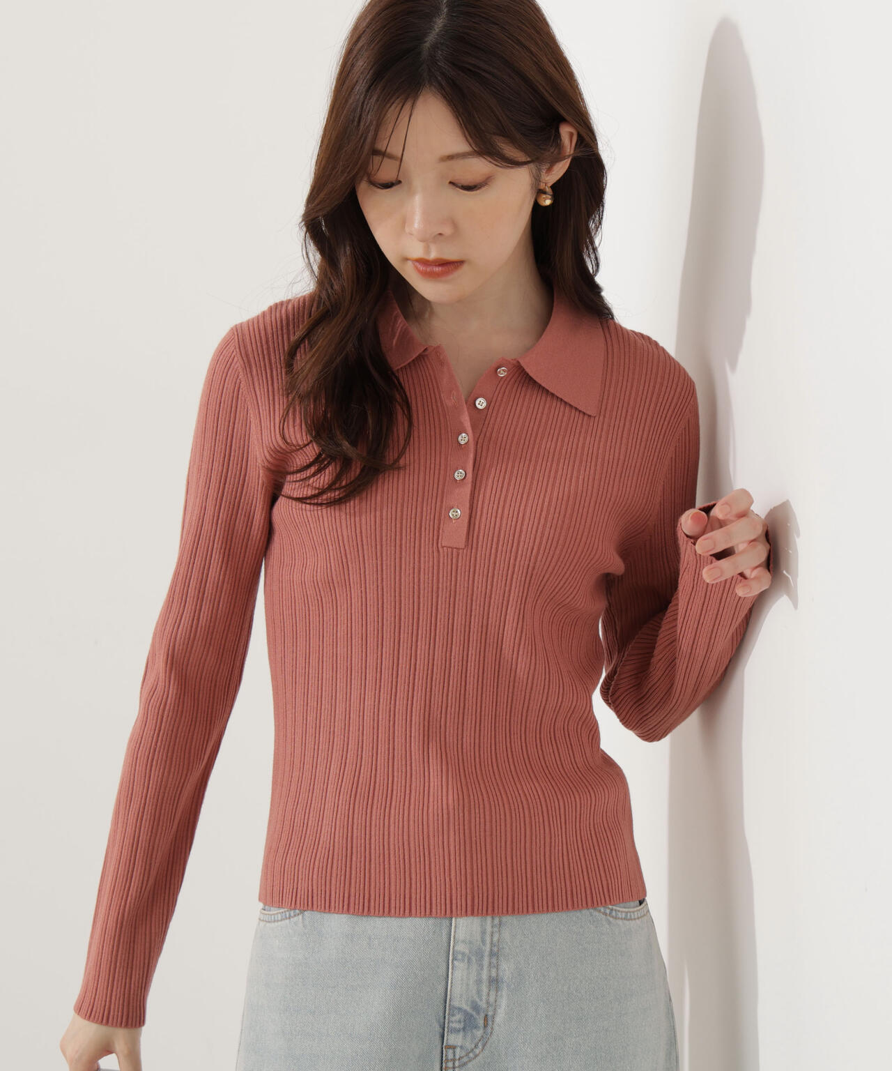 <ウォッシャブル>ポロリブニット