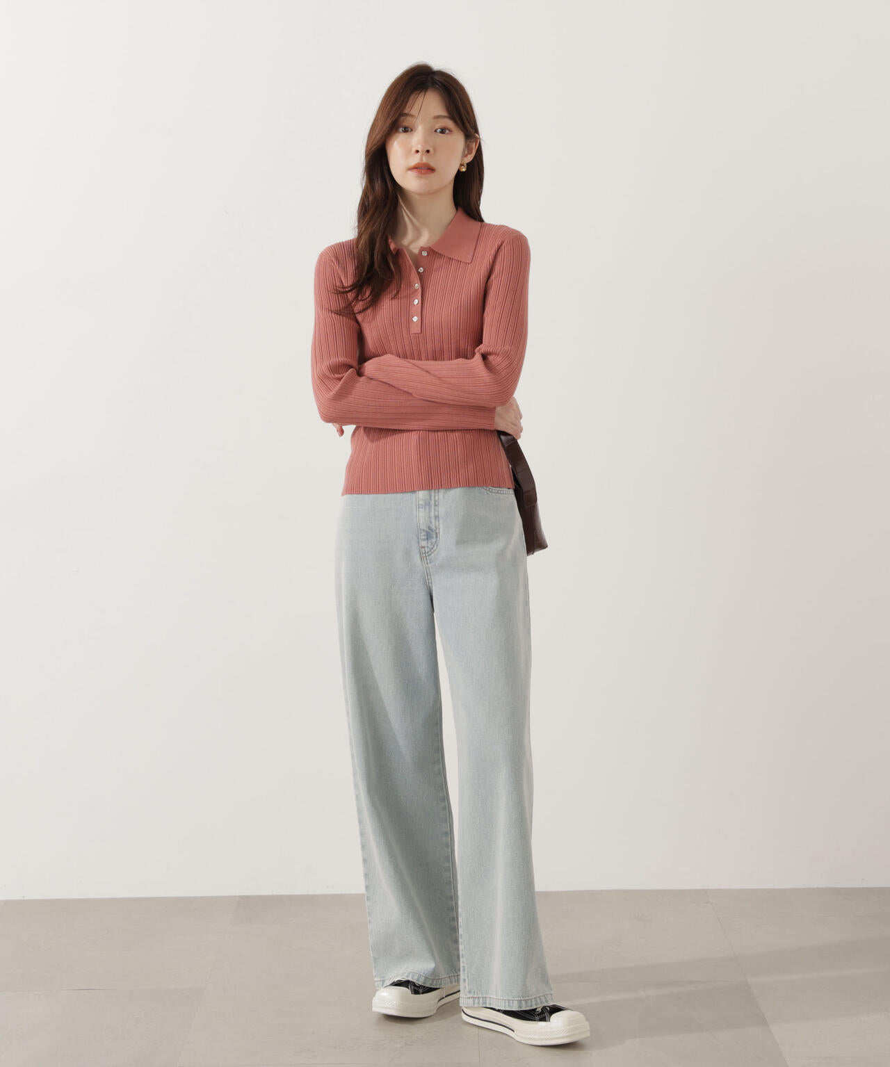 <ウォッシャブル>ポロリブニット