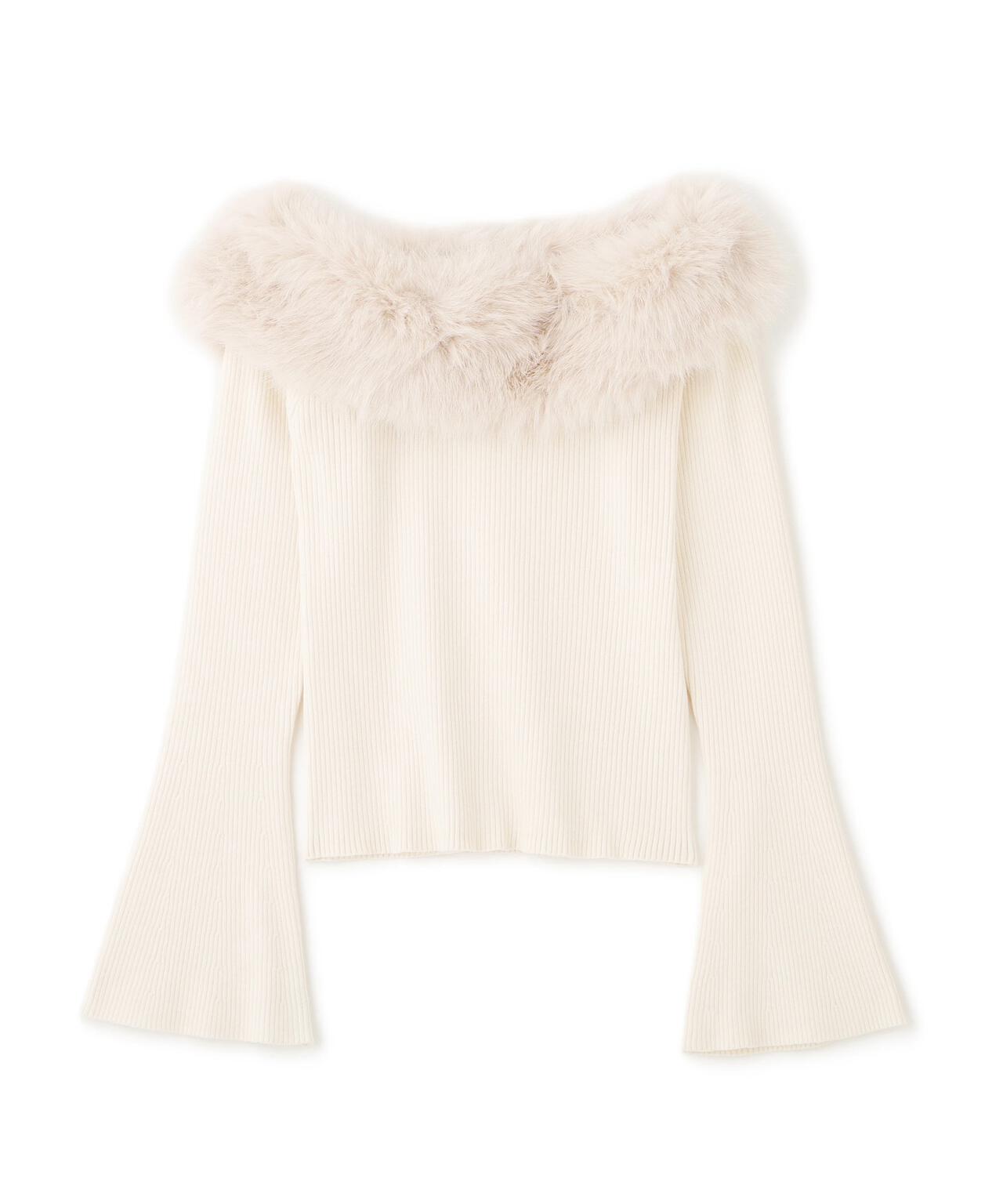 【青島心さん着用】フェイクファー付きオフショルニット