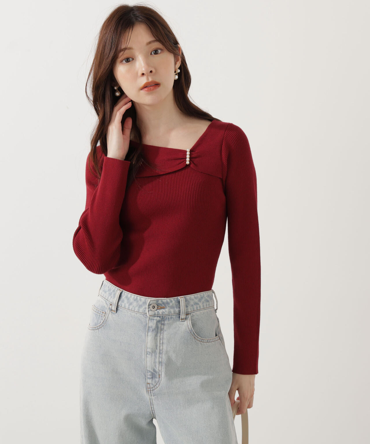 アシメパールデザインニット