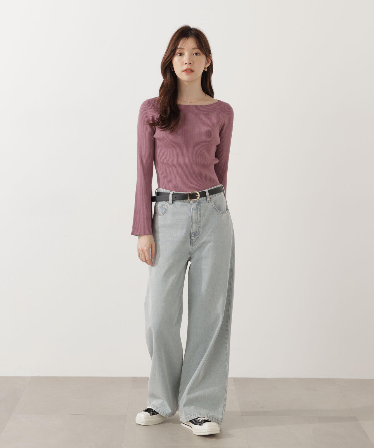 <ウォッシャブル>フレアスリーブオフショルニット