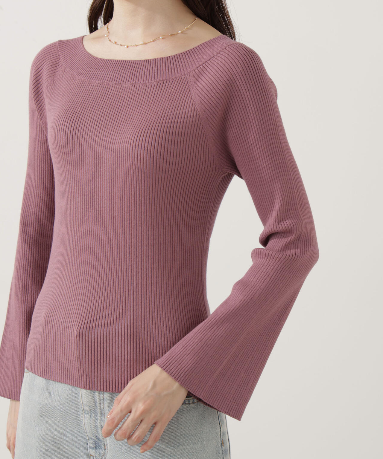 <ウォッシャブル>フレアスリーブオフショルニット