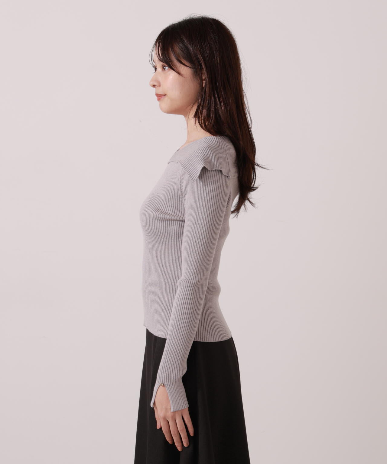 【青島心さん着用】オープンカラーリブニット