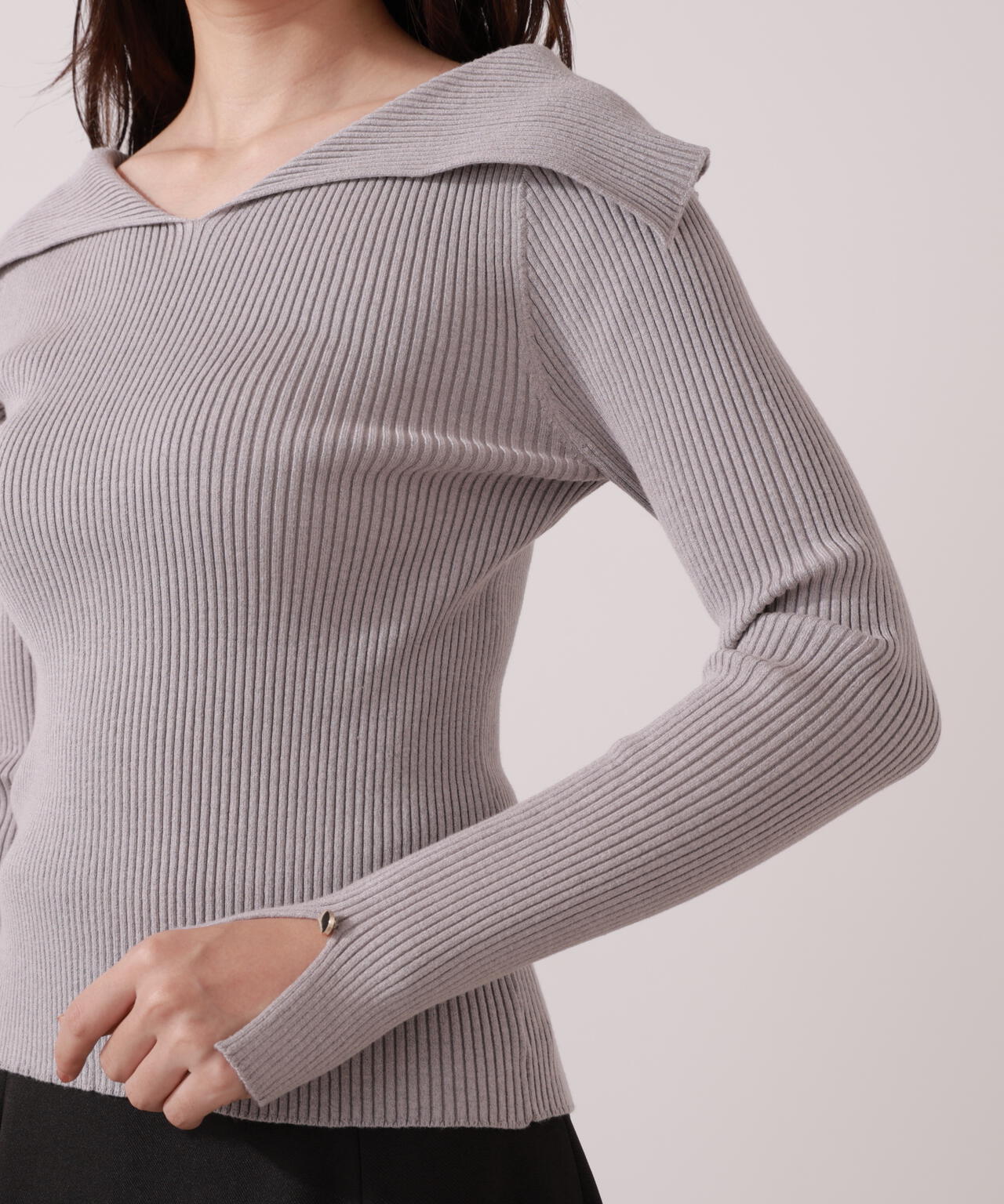 【青島心さん着用】オープンカラーリブニット