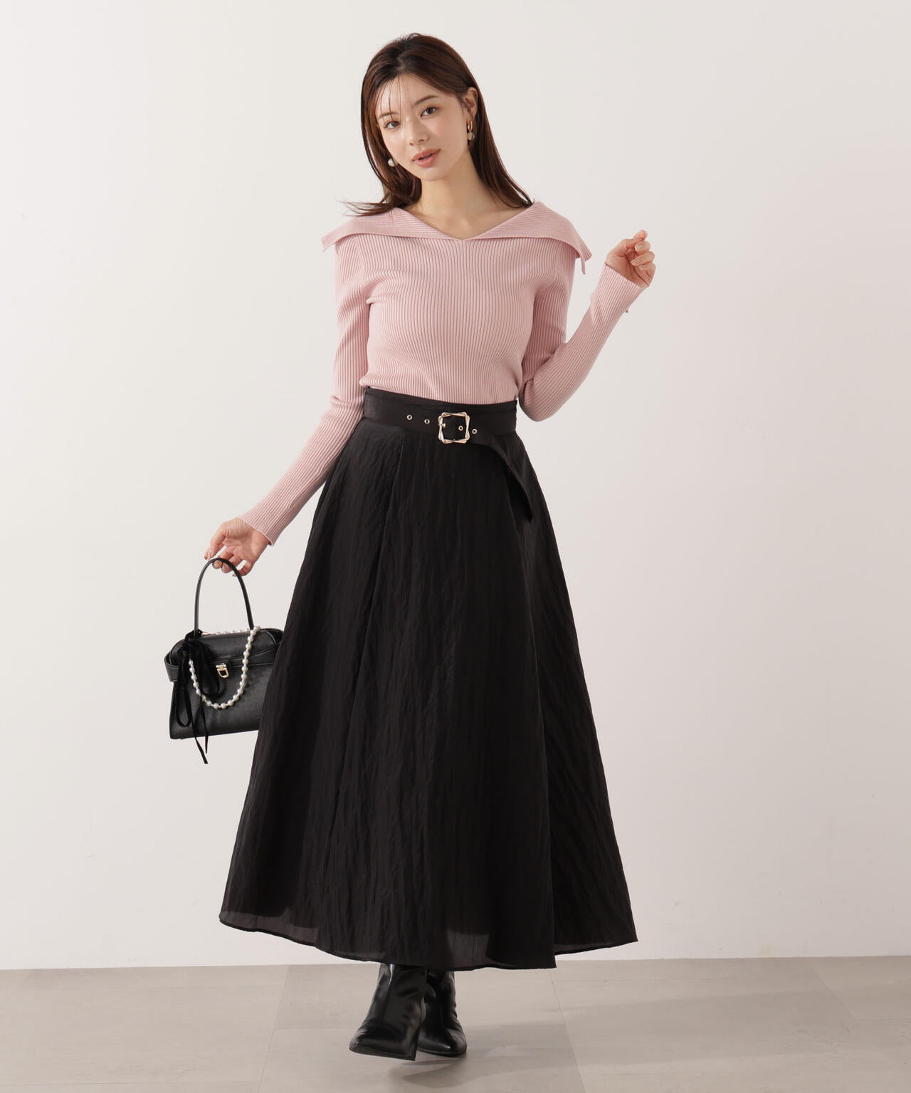 【青島心さん着用】オープンカラーリブニット