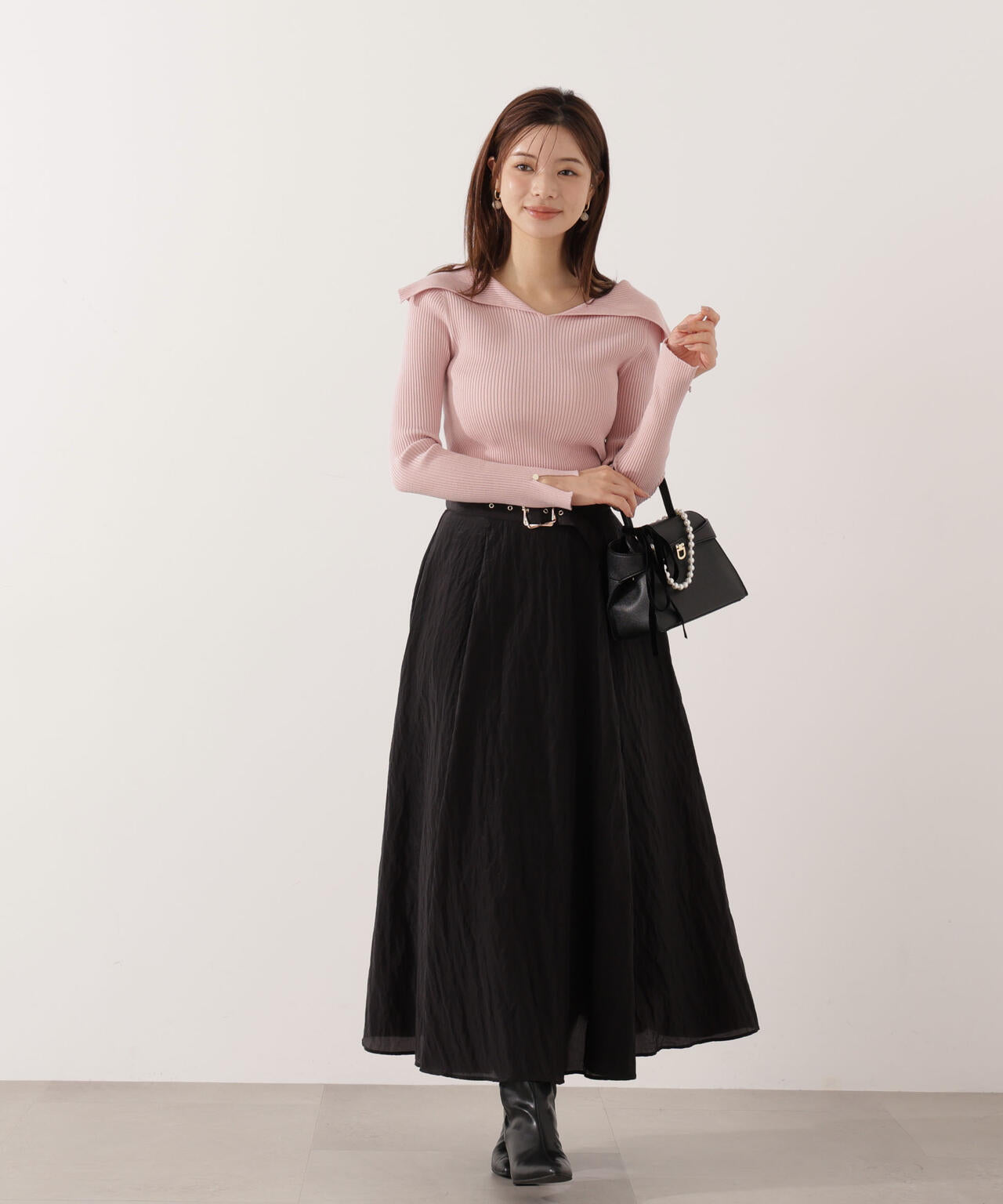 【青島心さん着用】オープンカラーリブニット