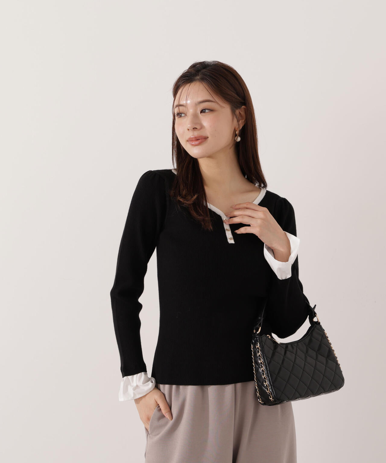 異素材スリーブニット