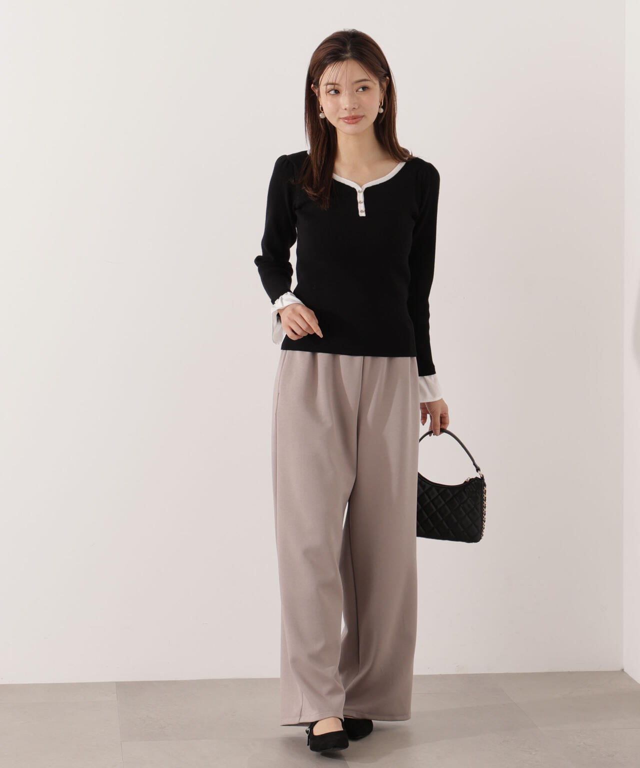 異素材スリーブニット