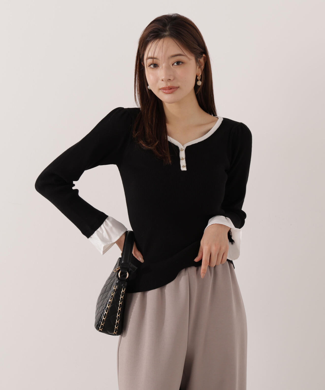 異素材スリーブニット