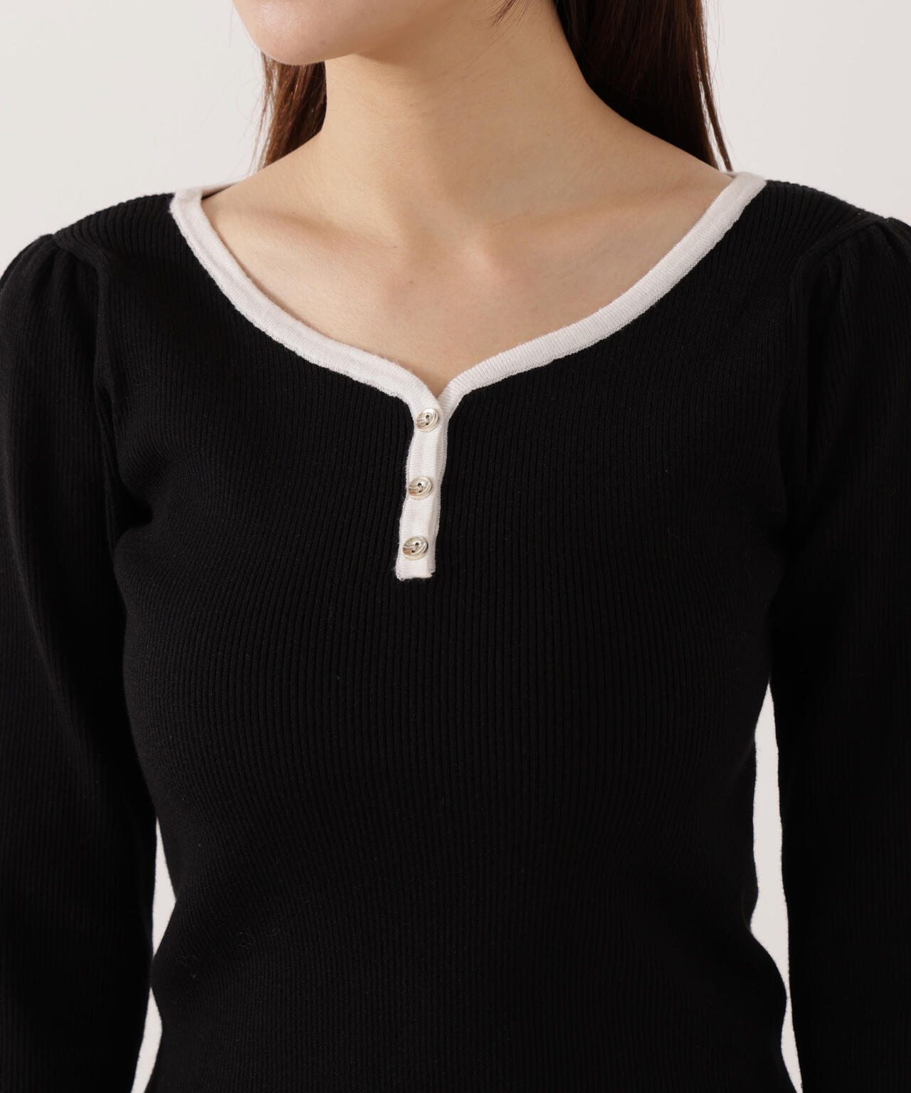 異素材スリーブニット