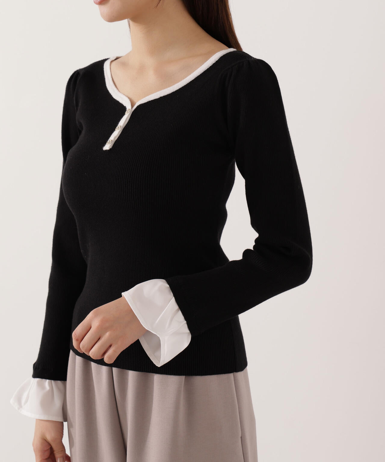 異素材スリーブニット