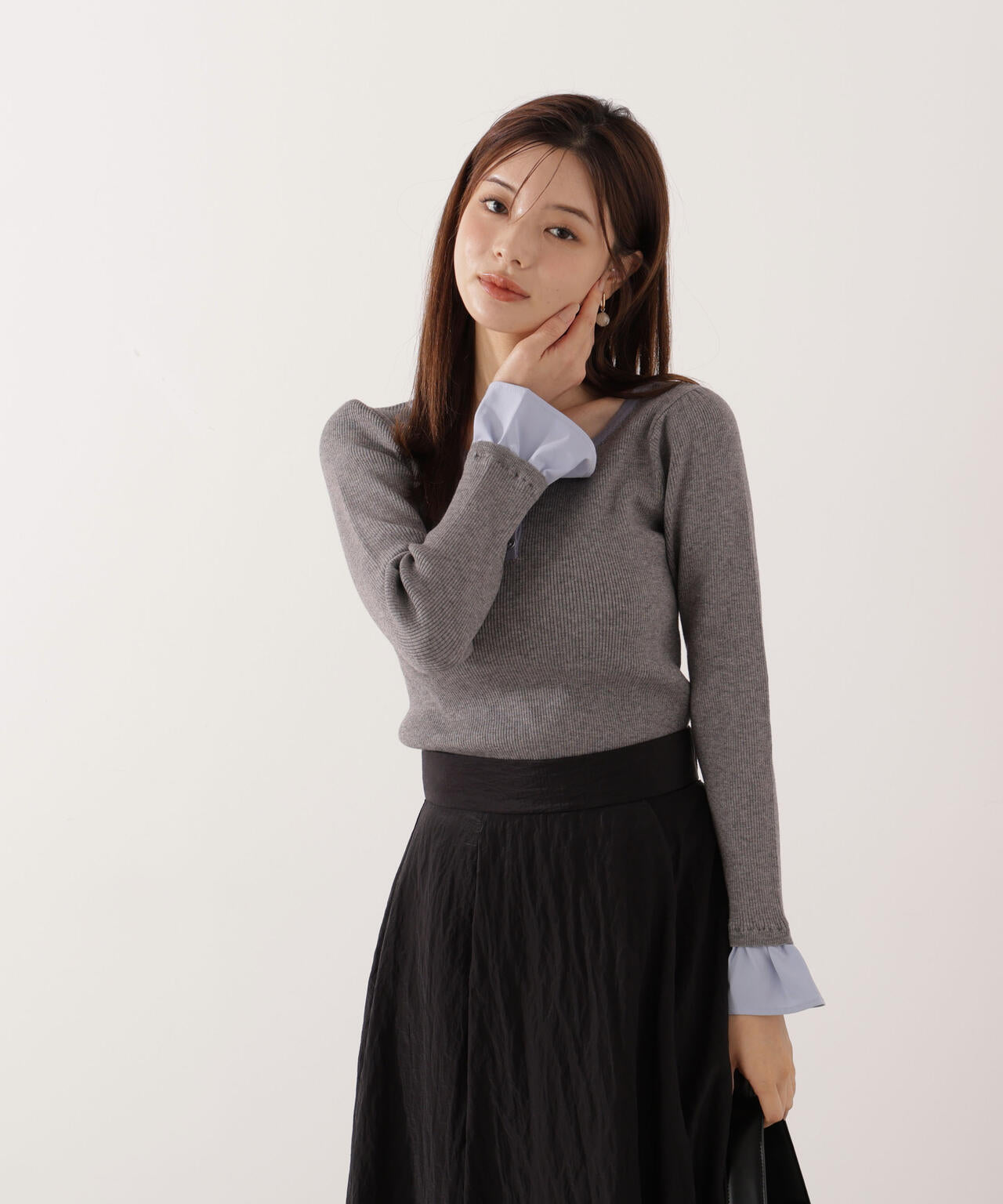 異素材スリーブニット