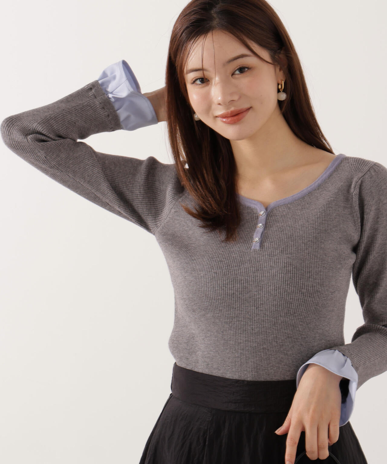 異素材スリーブニット