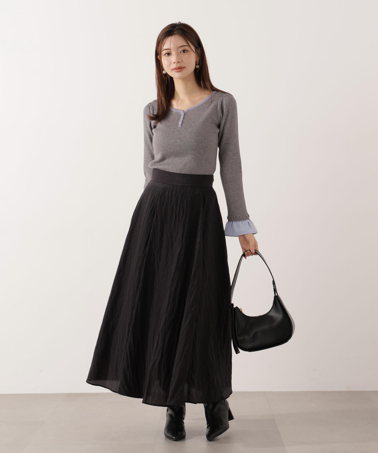 異素材スリーブニット