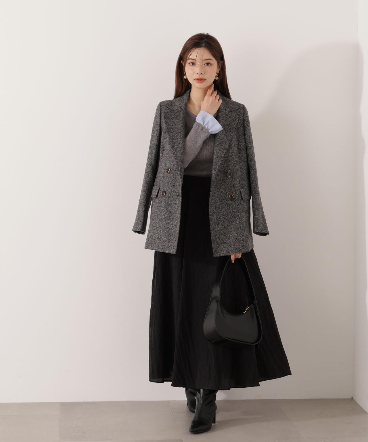 異素材スリーブニット