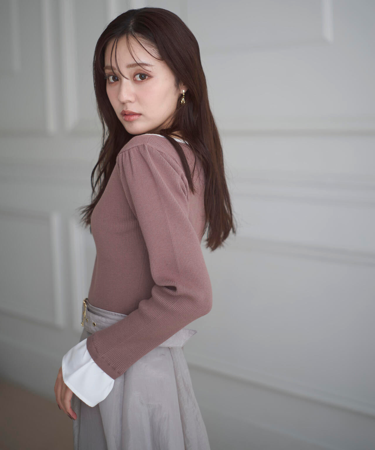 異素材スリーブニット