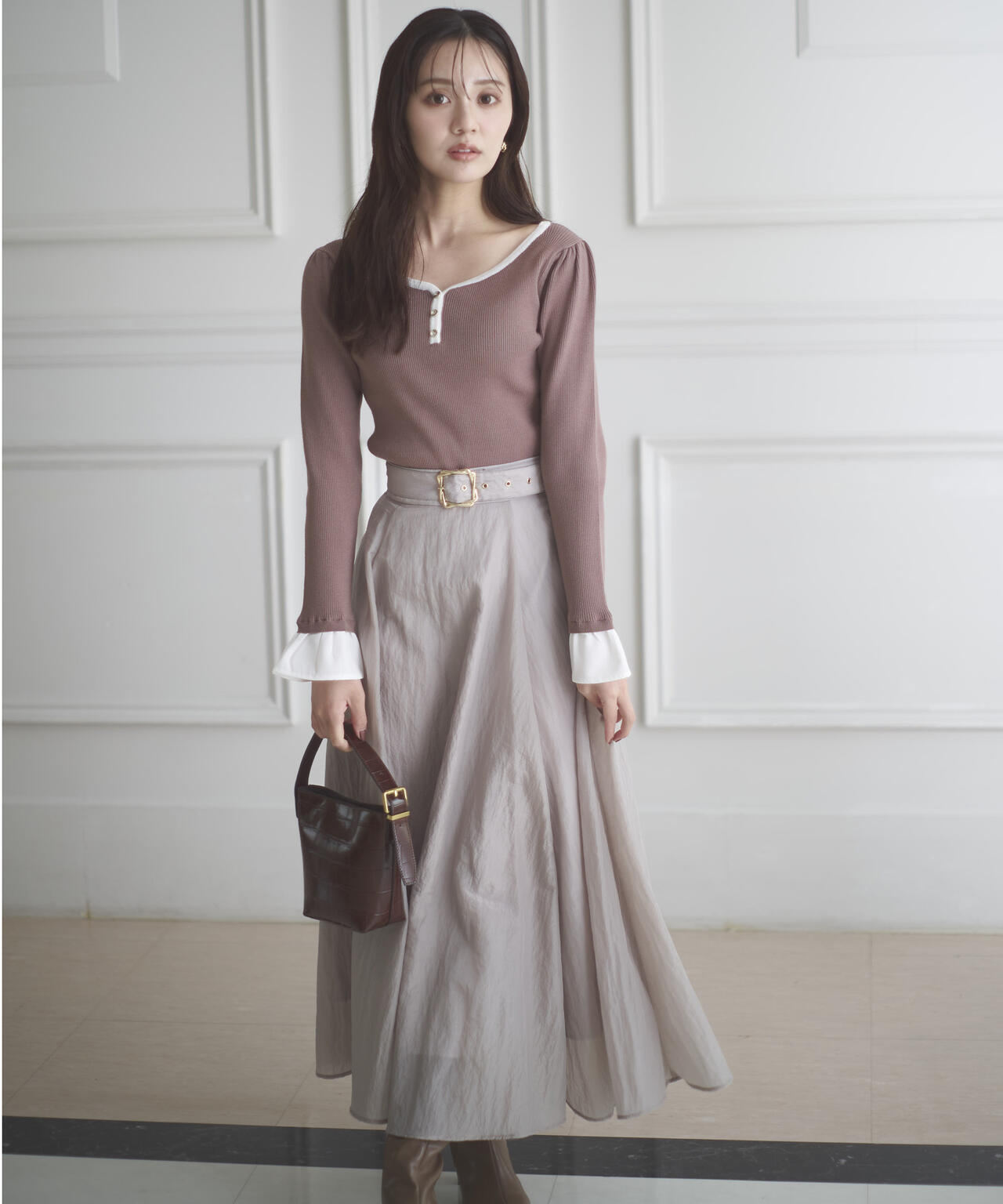 異素材スリーブニット