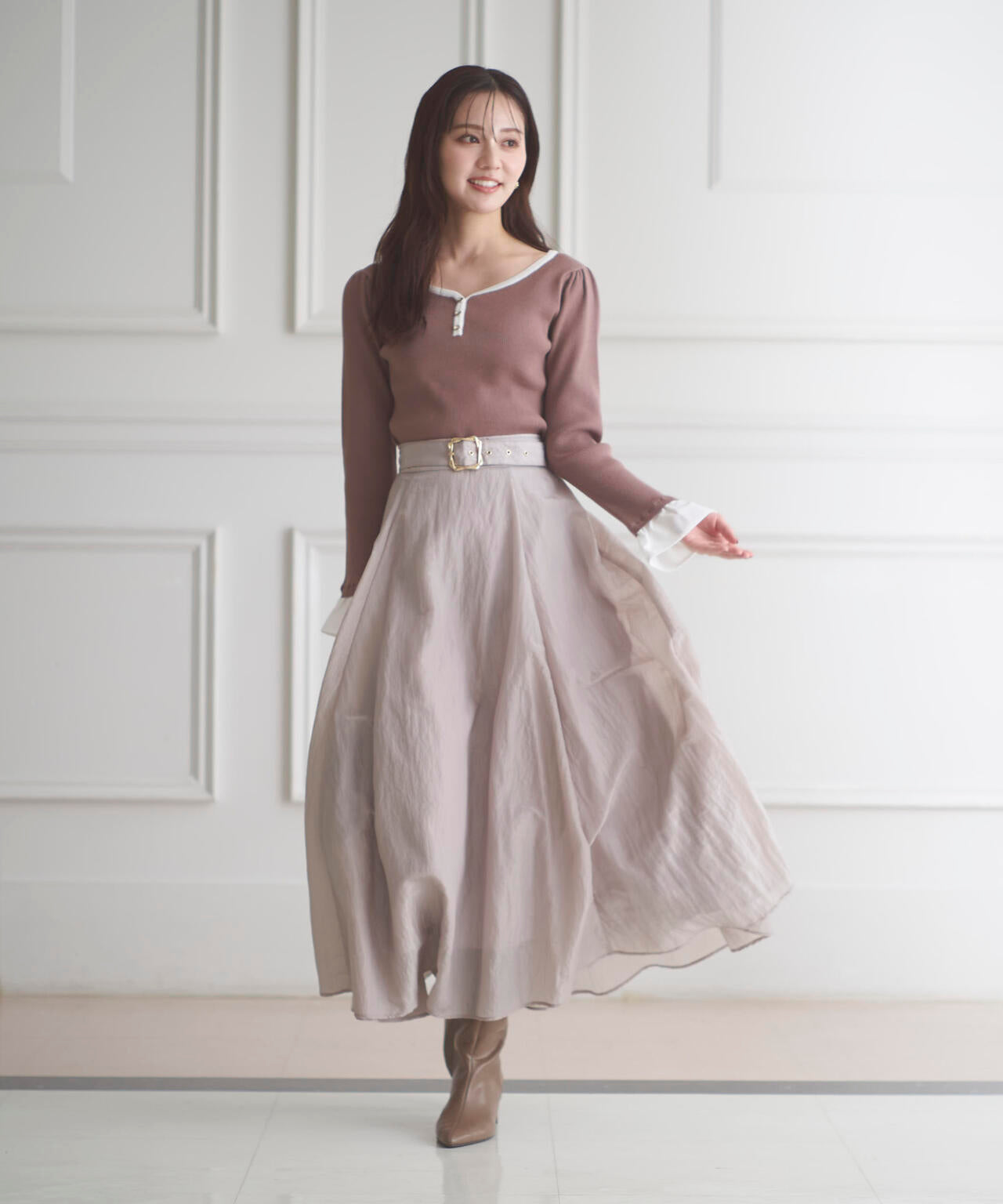 異素材スリーブニット