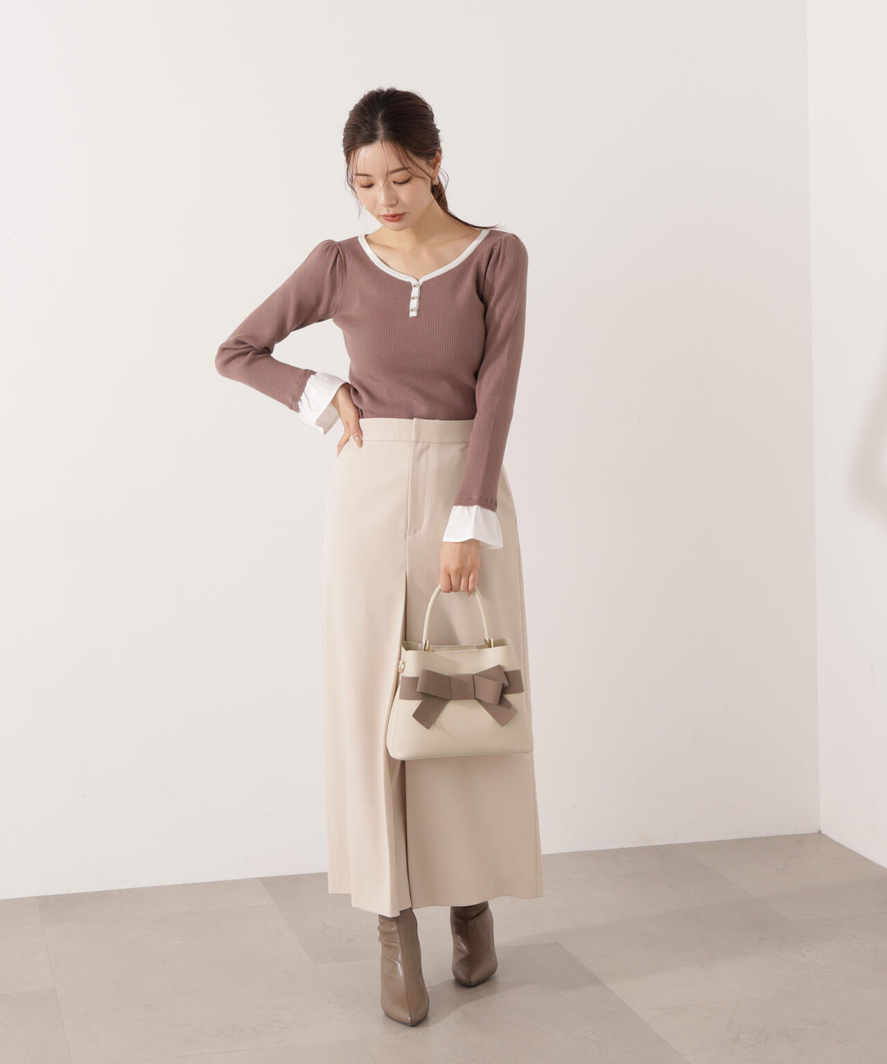 異素材スリーブニット