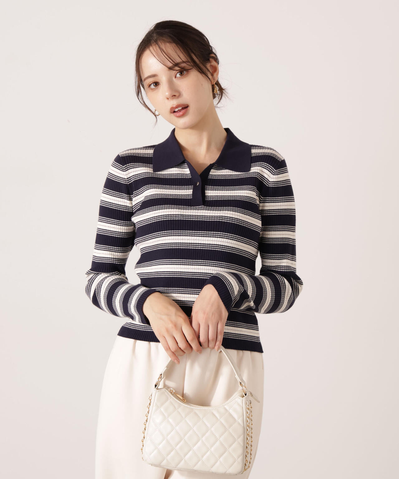 【加藤栞さん着用】ポロボーダーニット