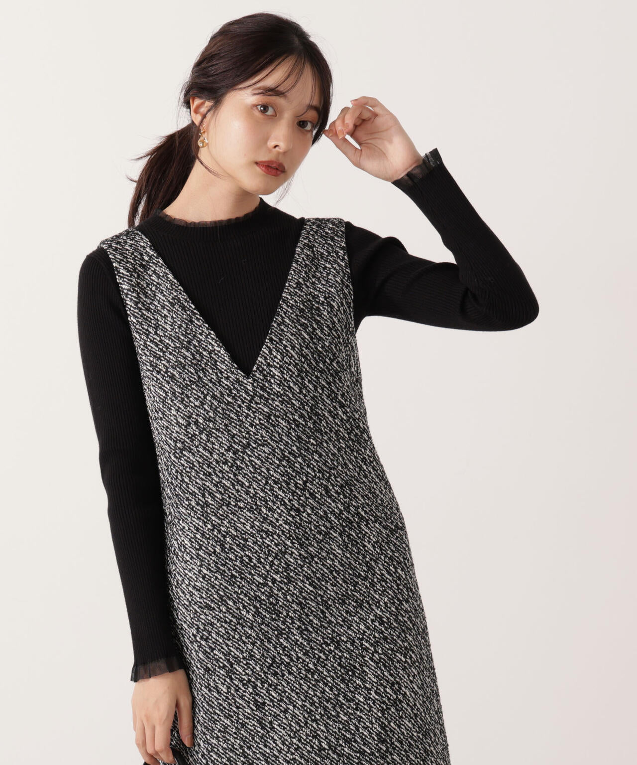 【加藤栞さん着用】<ウォッシャブル>部分シアーリブニット