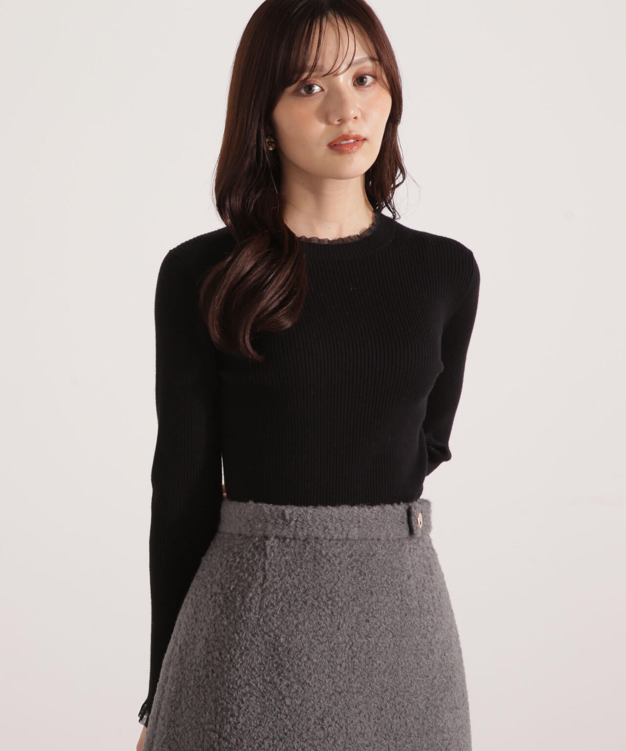 <ウォッシャブル>部分シアーリブニット