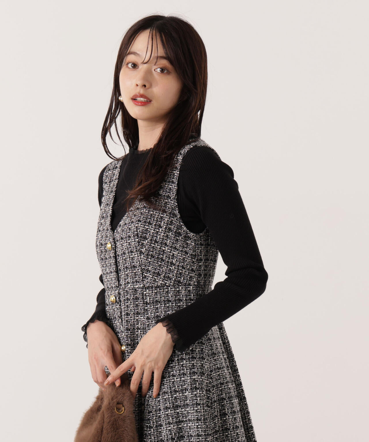 【加藤栞さん着用】<ウォッシャブル>部分シアーリブニット