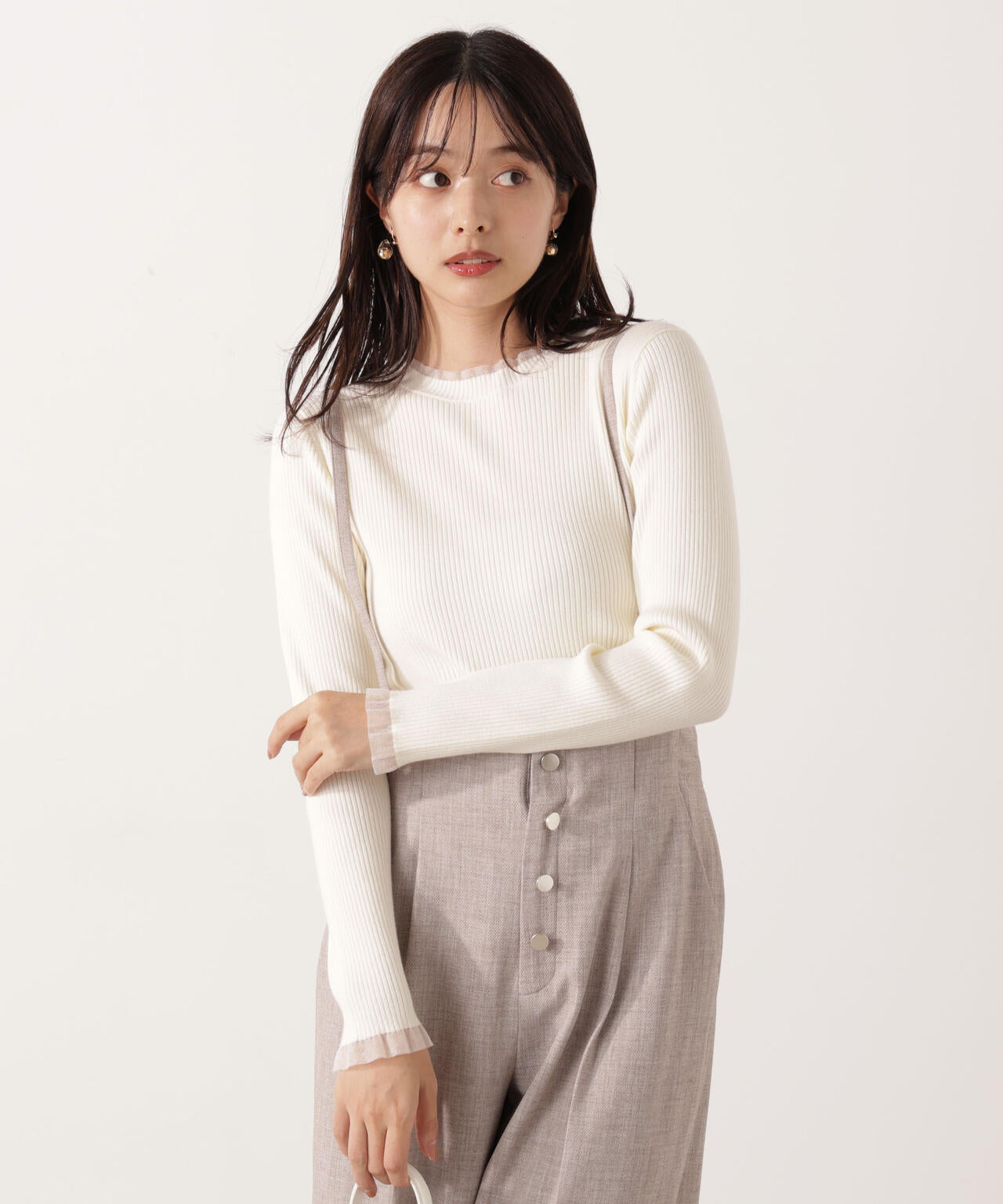 【加藤栞さん着用】<ウォッシャブル>部分シアーリブニット