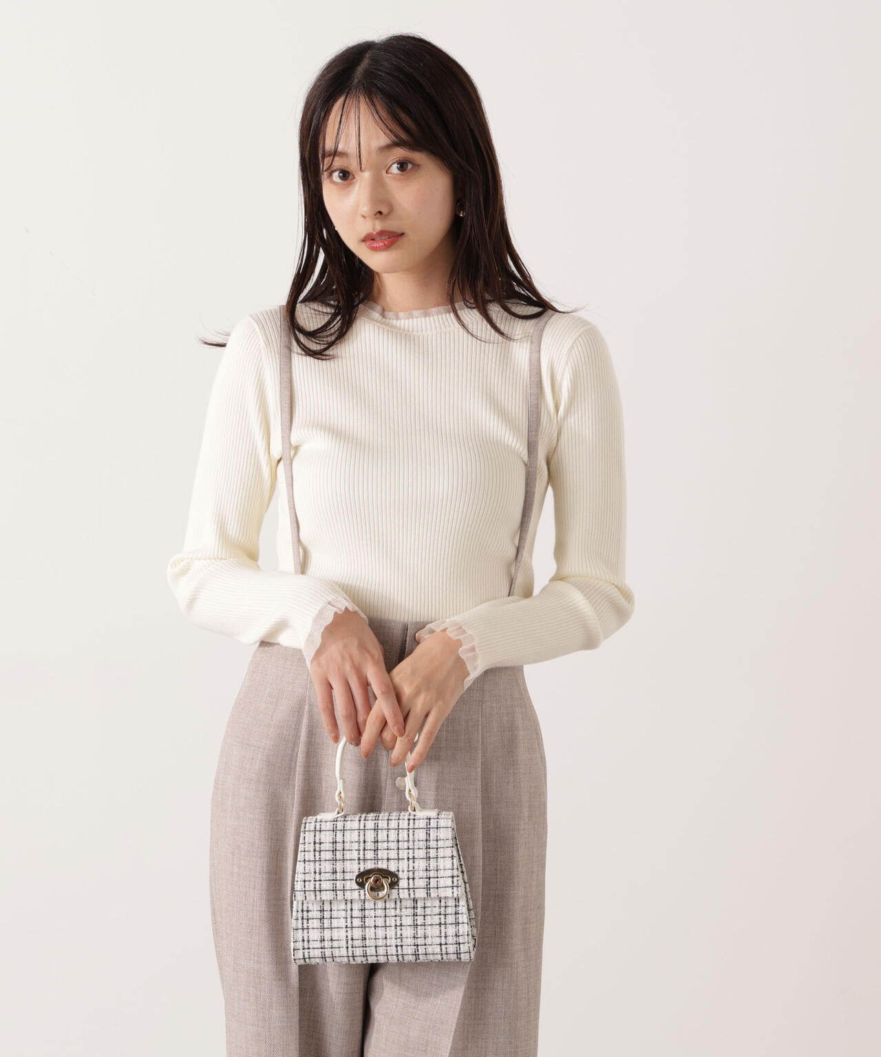 【加藤栞さん着用】<ウォッシャブル>部分シアーリブニット