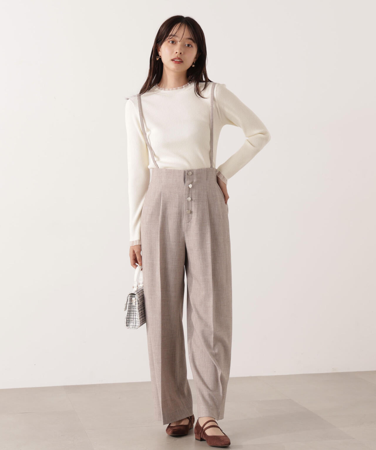 【加藤栞さん着用】<ウォッシャブル>部分シアーリブニット