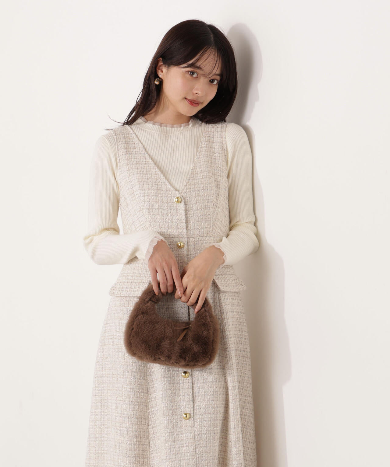 【加藤栞さん着用】<ウォッシャブル>部分シアーリブニット