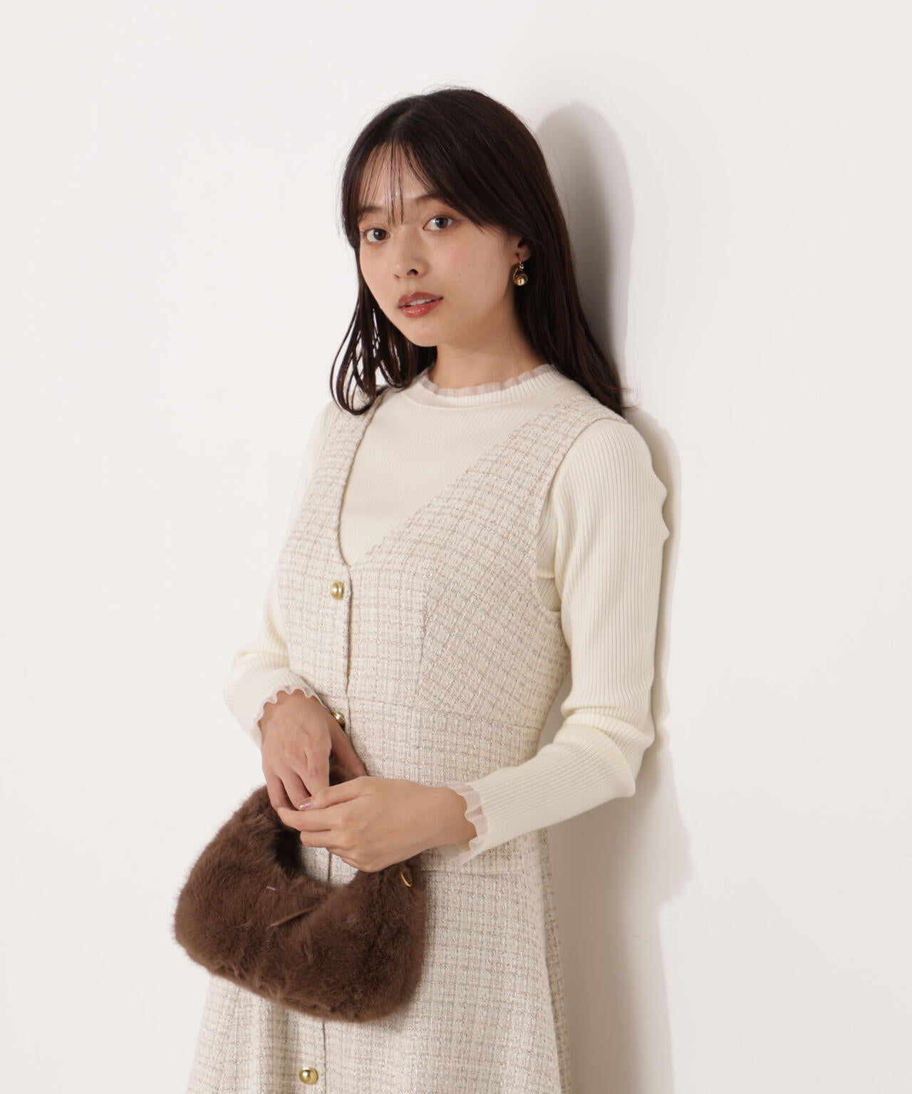 <ウォッシャブル>部分シアーリブニット