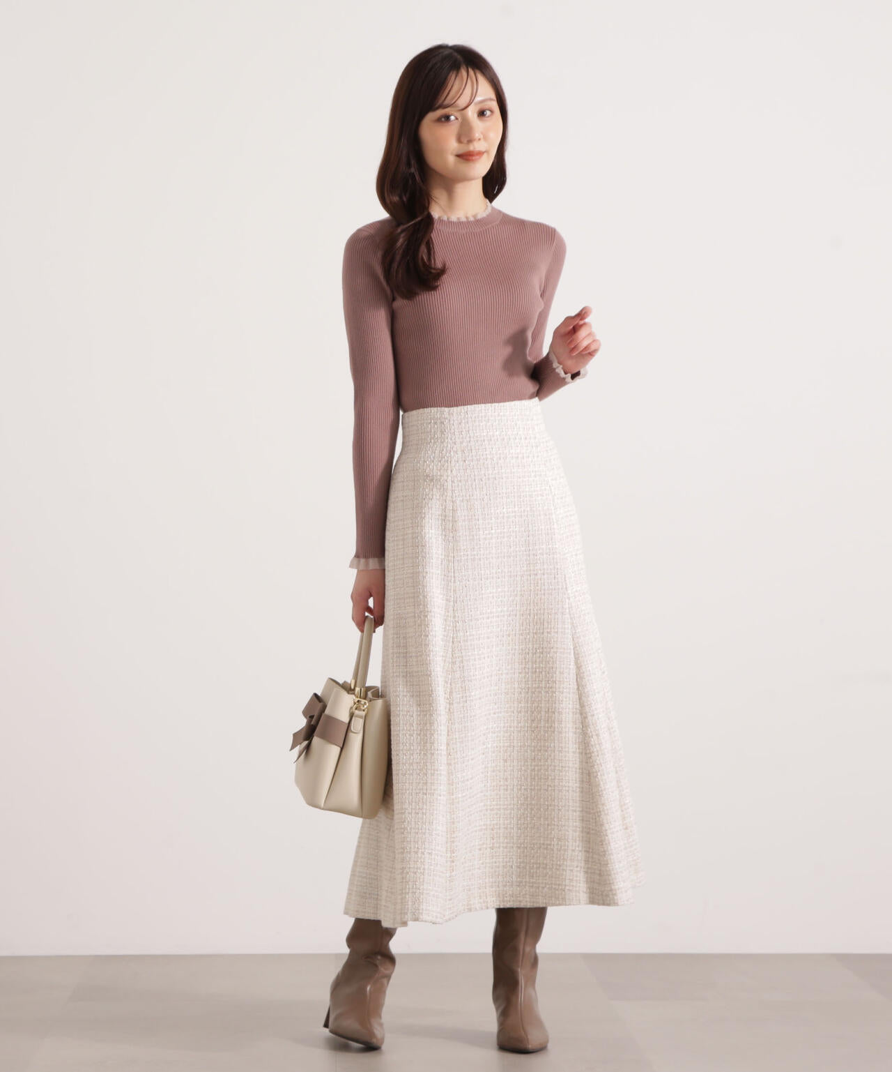 【加藤栞さん着用】<ウォッシャブル>部分シアーリブニット