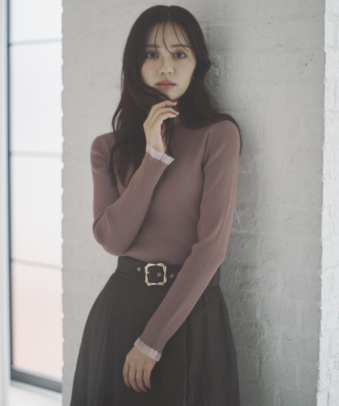 【加藤栞さん着用】<ウォッシャブル>部分シアーリブニット