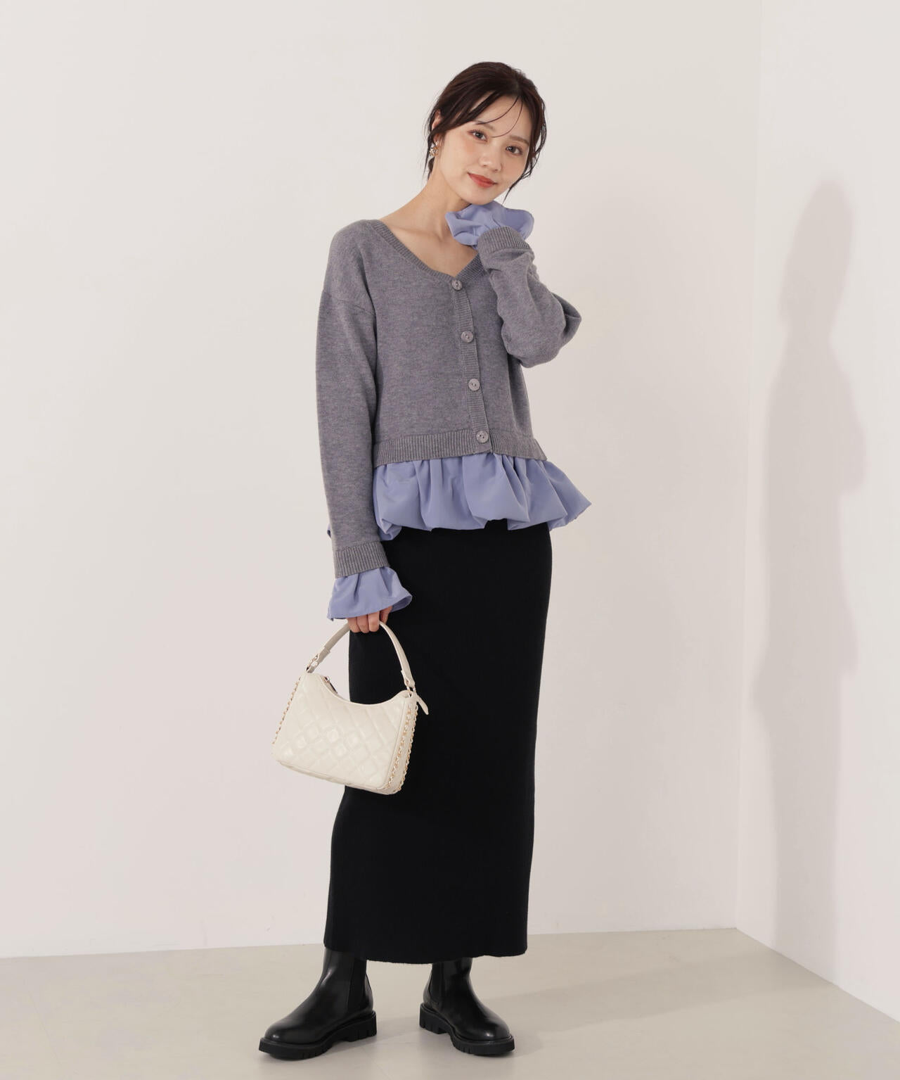 <ウォッシャブル>バルーンペプラムニット