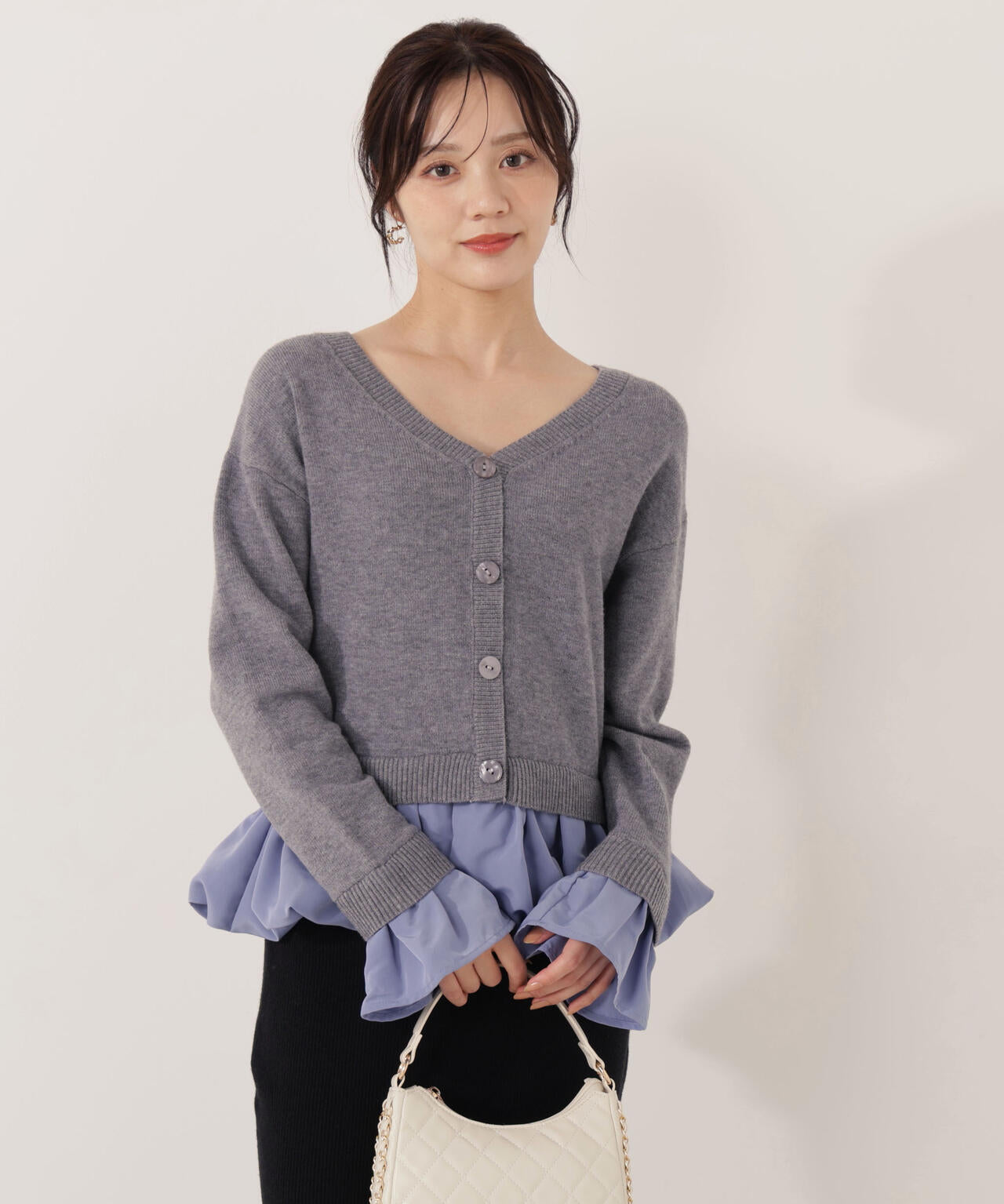 <ウォッシャブル>バルーンペプラムニット