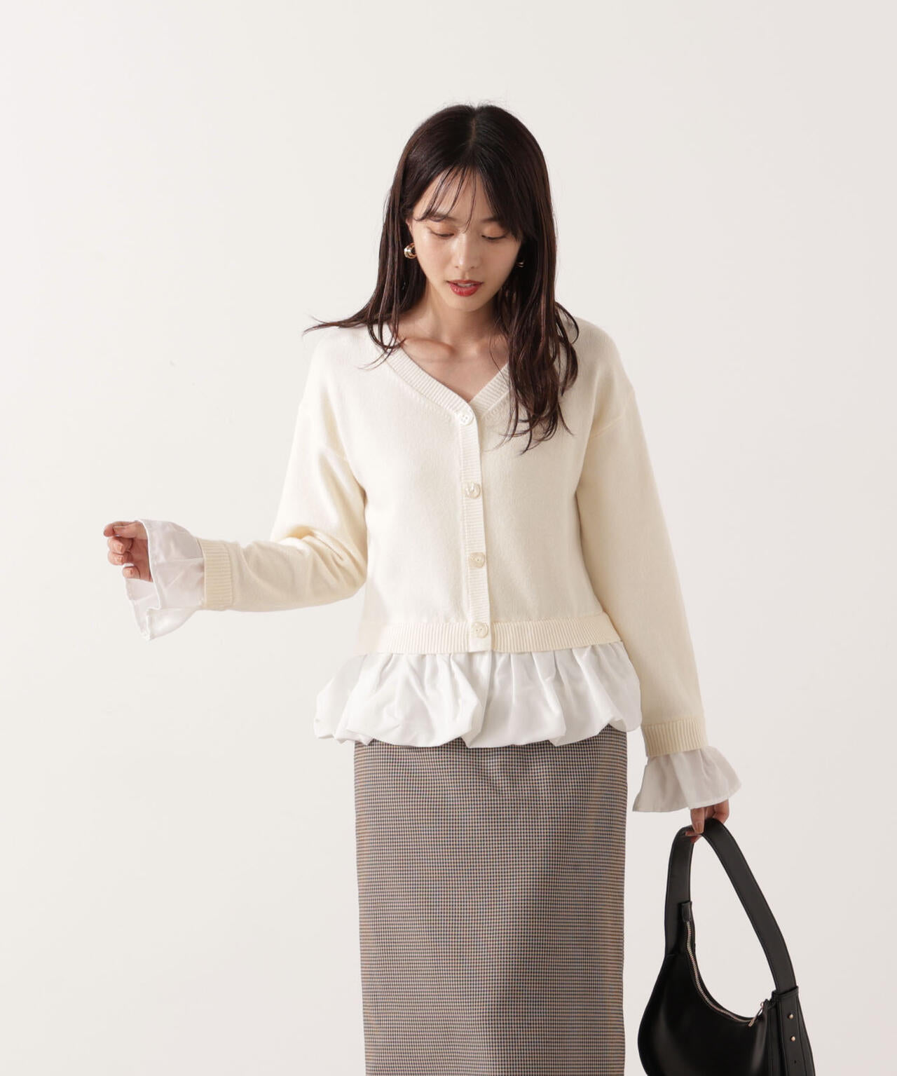 <ウォッシャブル>バルーンペプラムニット